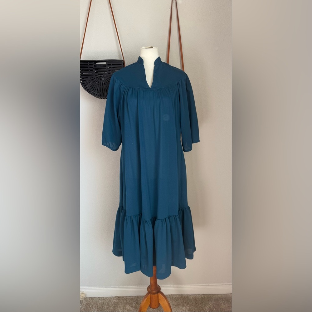 Vintage Georgee Originals Teal Maxi Dress, Size 16